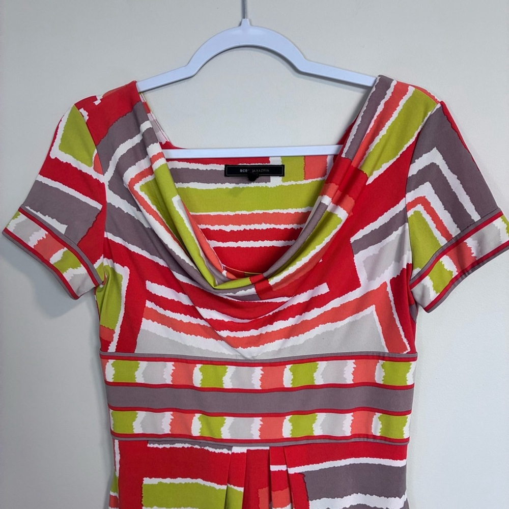 BCBGMaxAzria - Orange, Lime, gray Swoop neckline Dress - S - Picture 5 of 12